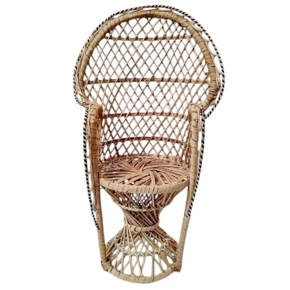 Wicker Peacock Boho Rattan Chair Doll Or Plant Stand